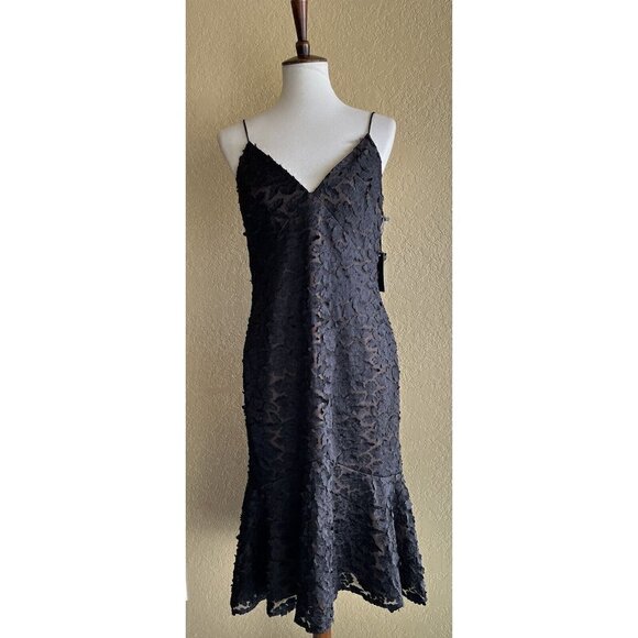 Vera Wang Women's Black Floral Ruffle Lace Cocktail Dress Size 8 - Picture 10 of 11